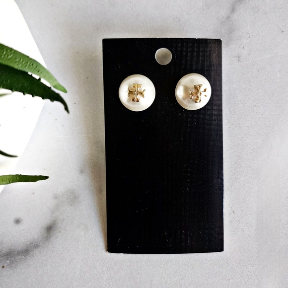 Tory Burch Domed Pearl Button Earrings - Picture 3 of 3